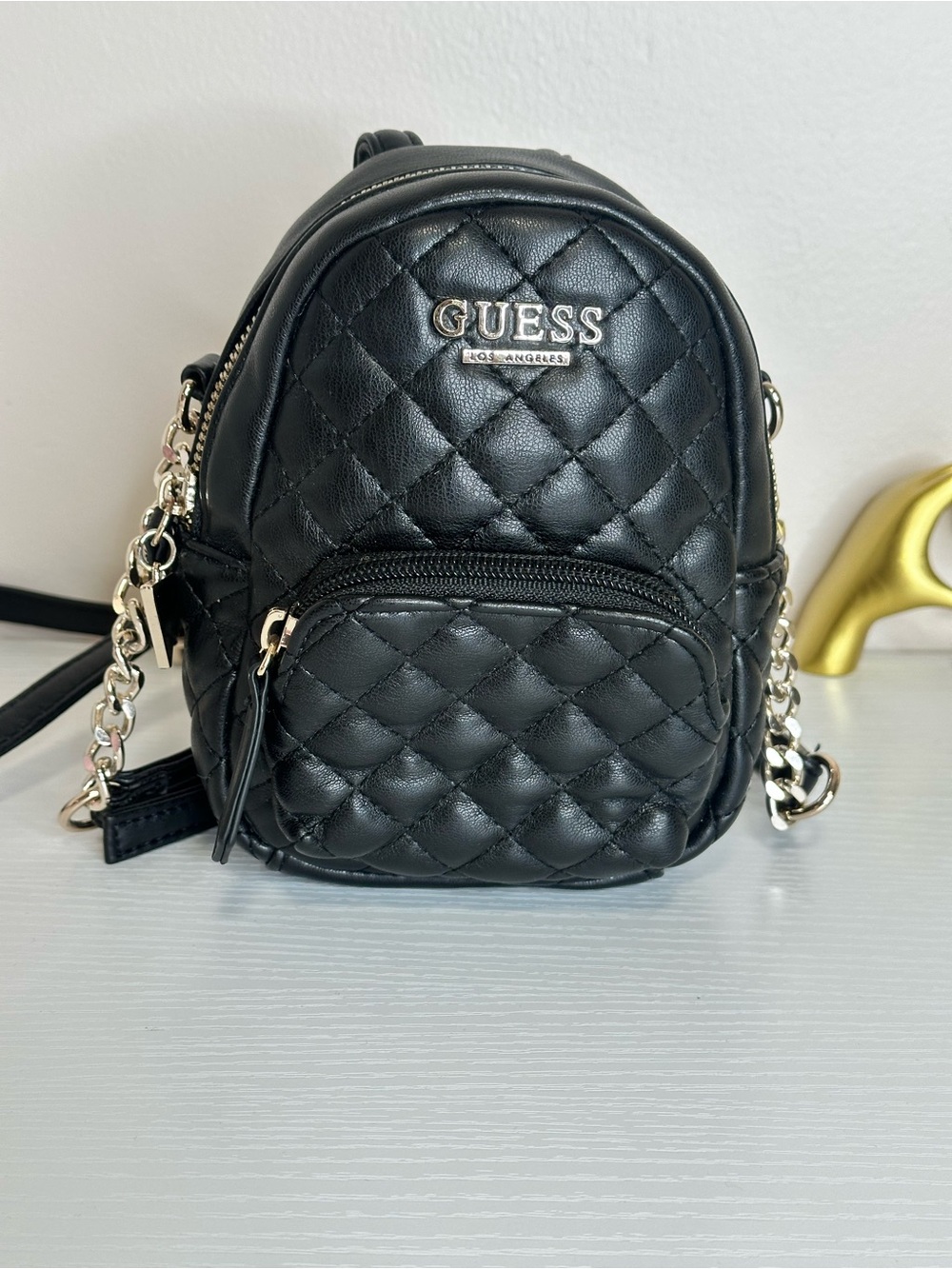 GUESS Black Quilted Mini Backpack Crossbody Bag